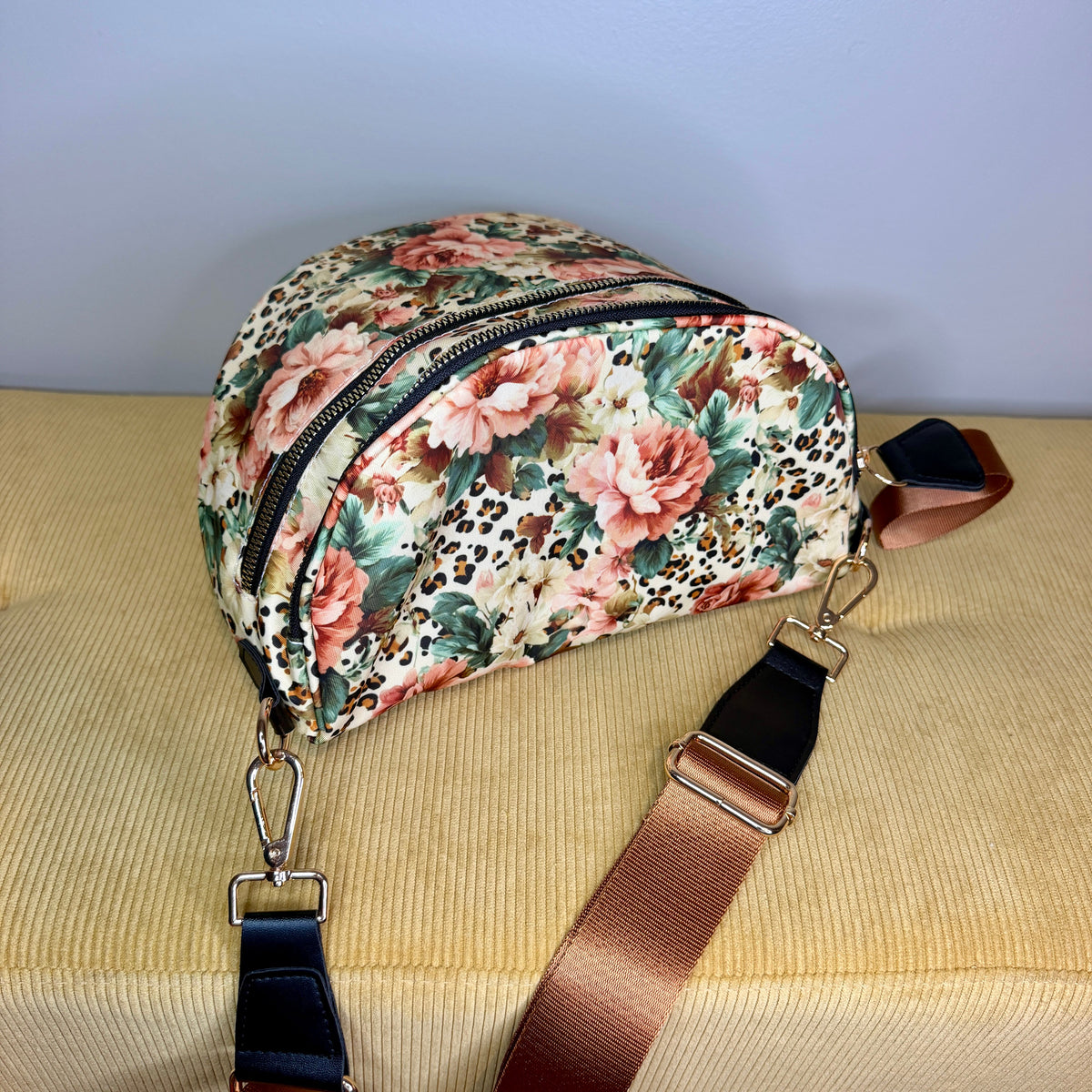 The Roni Nylon Crossbody - Floral Animal Print Bronze