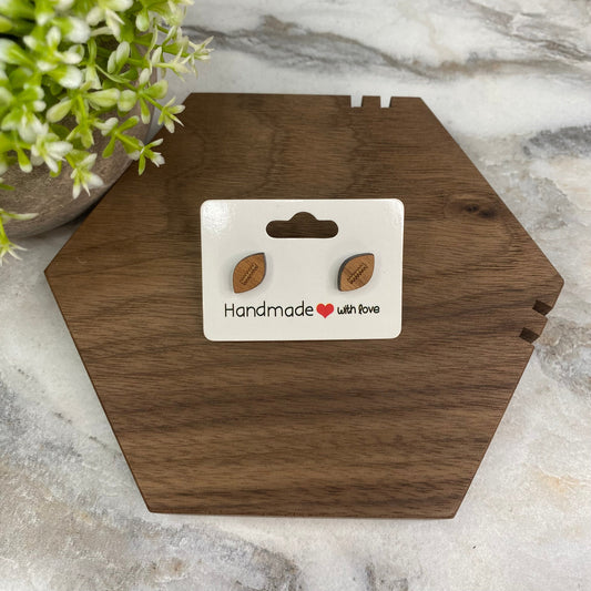 Wooden Stud Earrings - Football