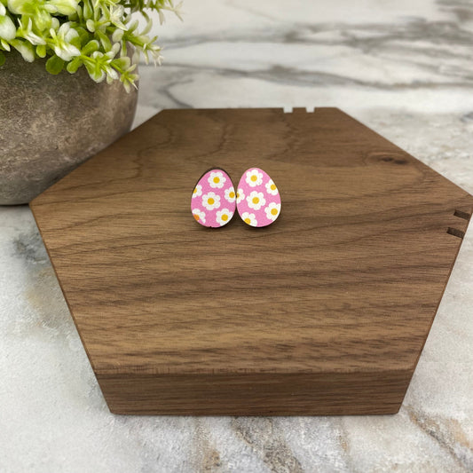 Wooden Stud Earrings - Easter Egg Design - #5