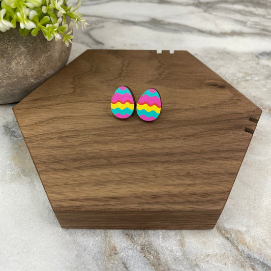 Wooden Stud Earrings - Easter Egg Design - #6