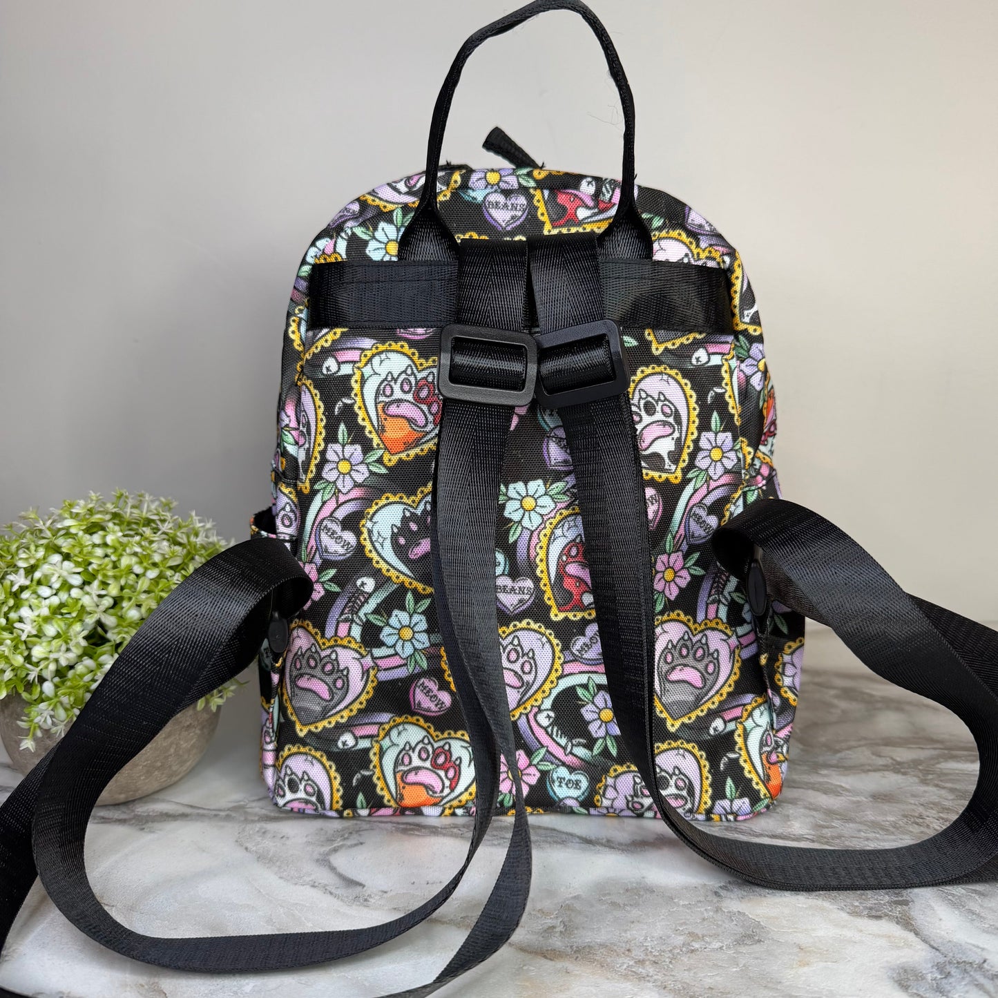 Mini Backpack - Cat Paw Meow on Black