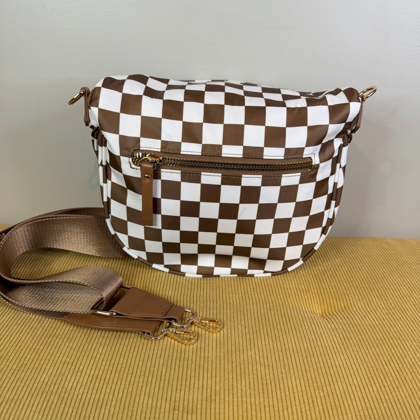 The Roni Nylon Crossbody - Checkered Chocolate