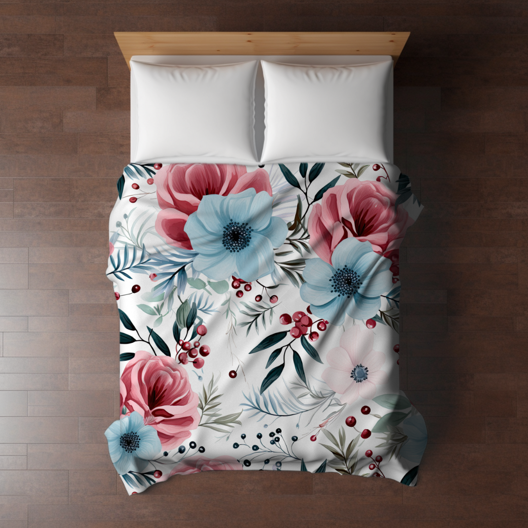 Blanket - Christmas Red Pink Blue Winter Floral - PREORDER