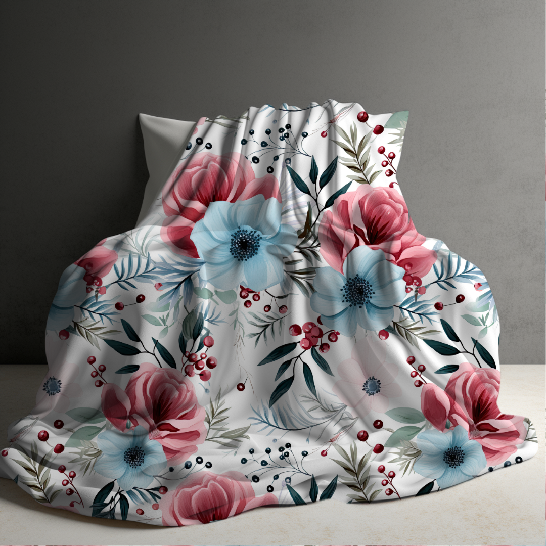 Blanket - Christmas Red Pink Blue Winter Floral - PREORDER