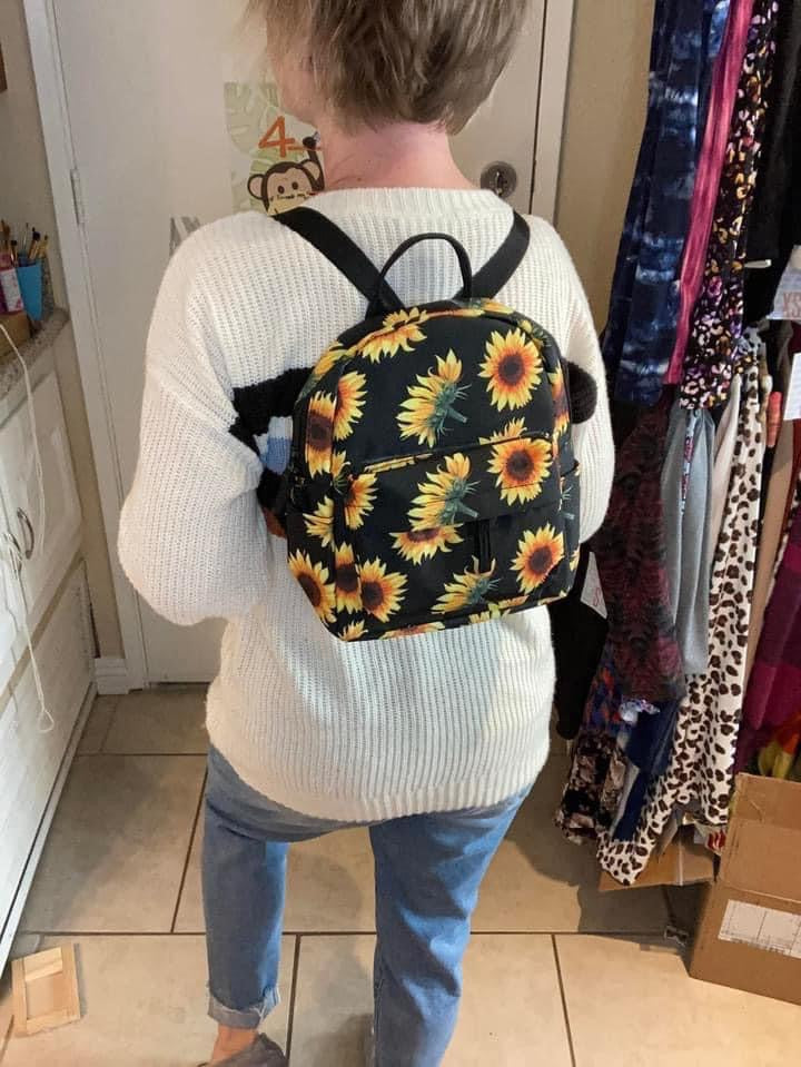 Mini Backpack, Pouch, & Mini Pouch Bundled Set - Sunflower On Black
