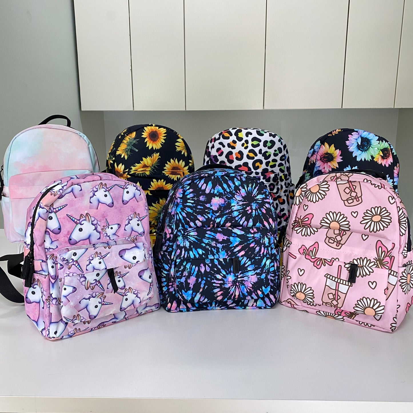 Mini Backpack, Pouch, & Mini Pouch Bundled Set - Sunflower On Black