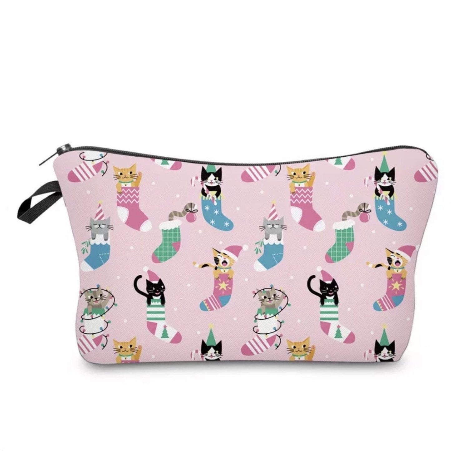 Pouch - Holiday Christmas - Cats in Stockings Pink