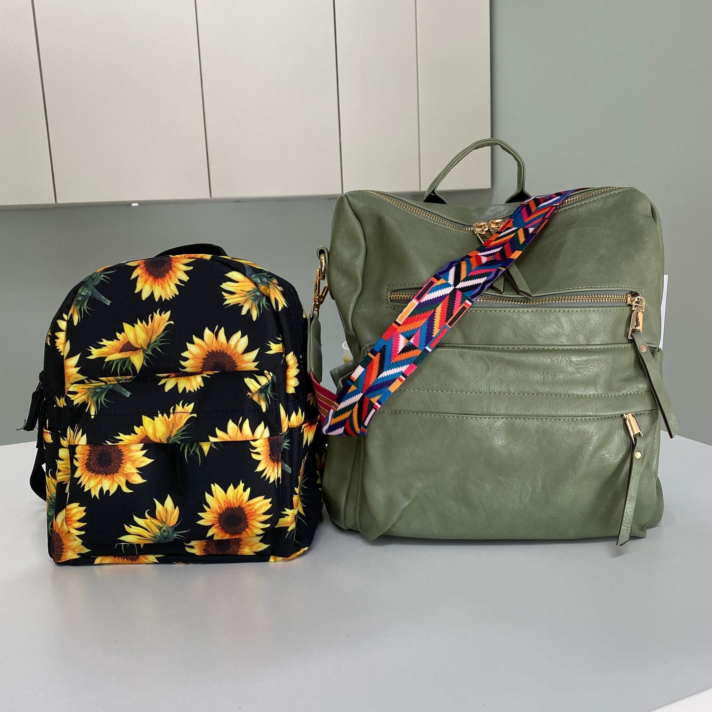Mini Backpack, Pouch, & Mini Pouch Bundled Set - Sunflower On Black