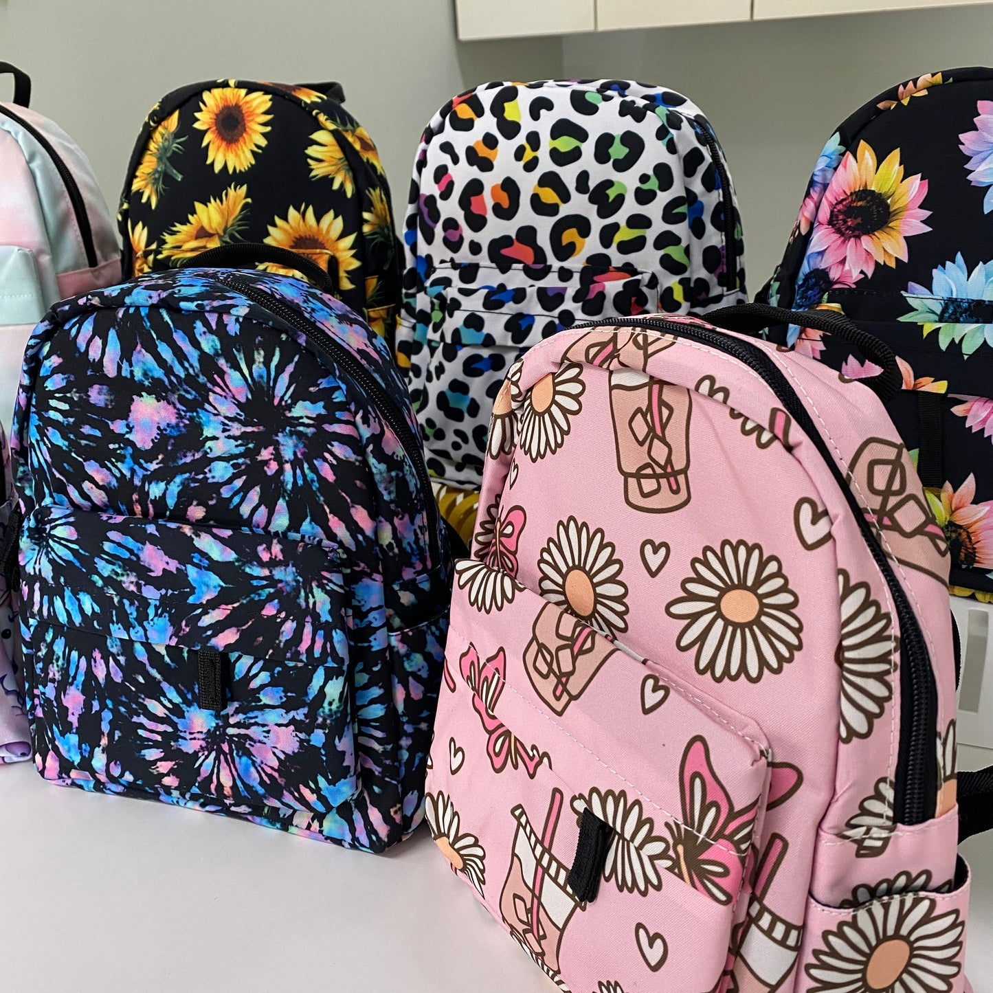 Mini Backpack, Pouch, & Mini Pouch Bundled Set - Sunflower On Black