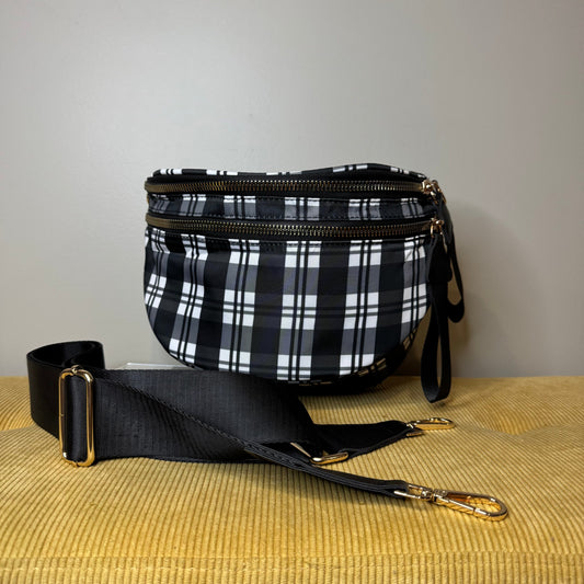 The Roni Nylon Crossbody - Black & White Plaid - PREORDER