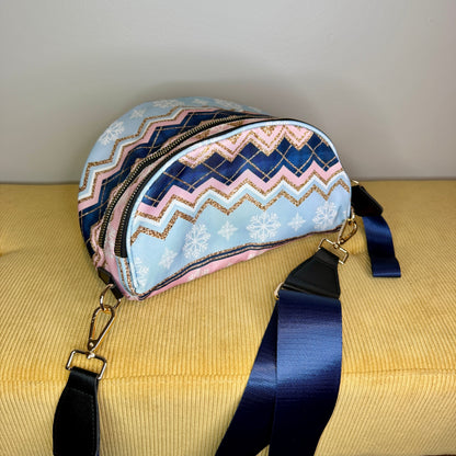 The Roni Nylon Crossbody - Christmas Snowflake Blue Pink