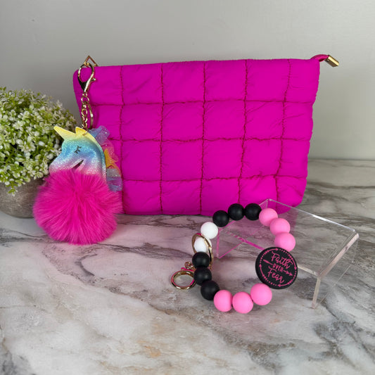 Bundled Set - Hot Pink Puffer Pouch