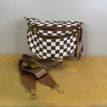 The Roni Nylon Crossbody - Checkered Chocolate
