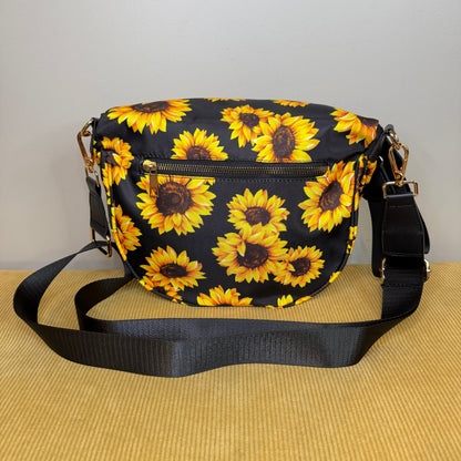 The Roni Nylon Crossbody - Floral Yellow Sunflower on Black