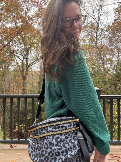 The Roni Nylon Crossbody - Animal Print Grey with Black