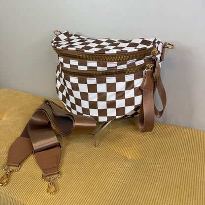 The Roni Nylon Crossbody - Checkered Chocolate