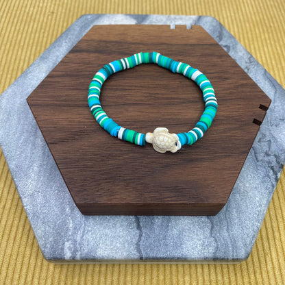 Bracelet - Clay + Stone - Green & Blue Ivory Turtle