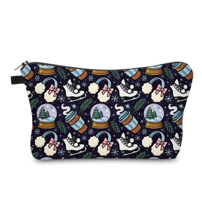Pouch - Christmas Holiday -  Navy Blue Snow Globe Ice Skate