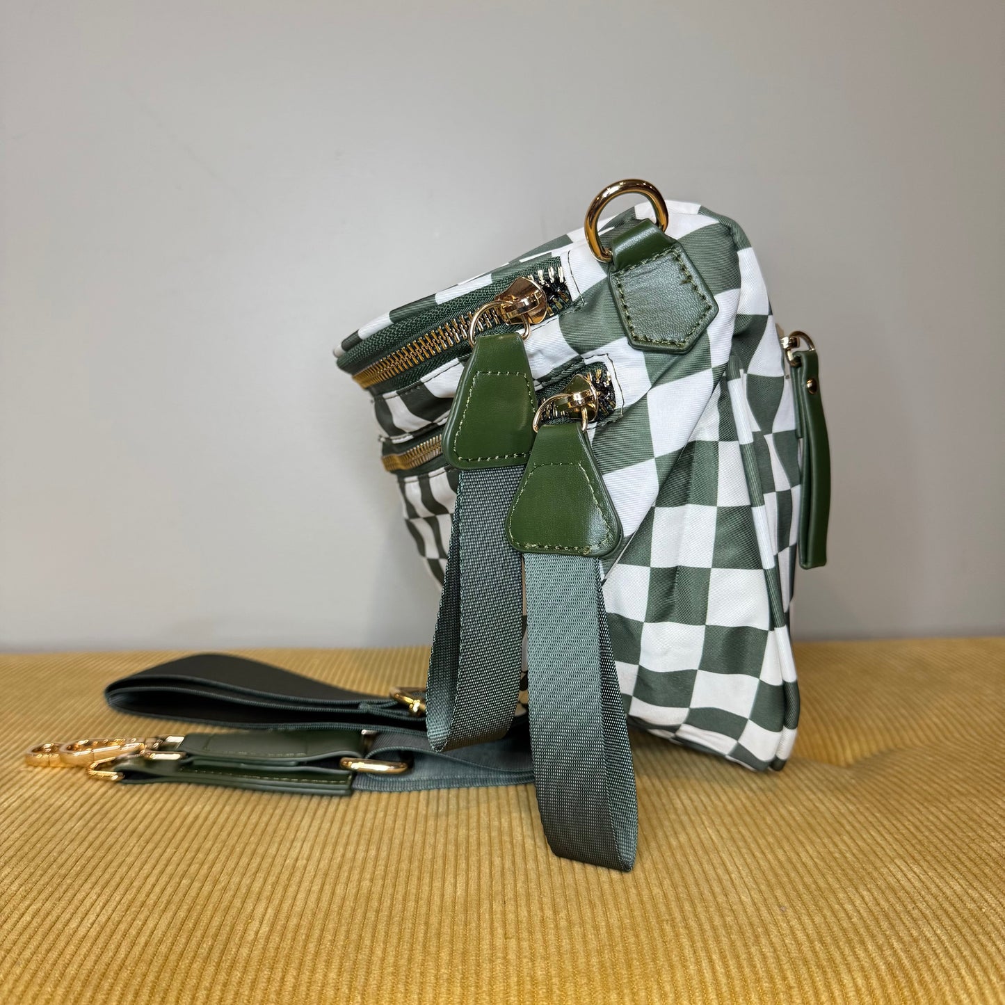 The Roni Nylon Crossbody - Checkered Dark Green Olive