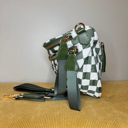 The Roni Nylon Crossbody - Checkered Dark Green Olive