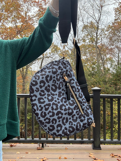 The Roni Nylon Crossbody - Animal Print Grey with Black