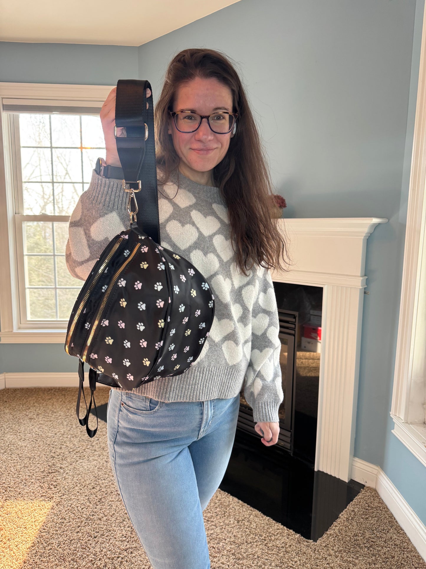 The Roni Nylon Crossbody - Paw Print Pastel