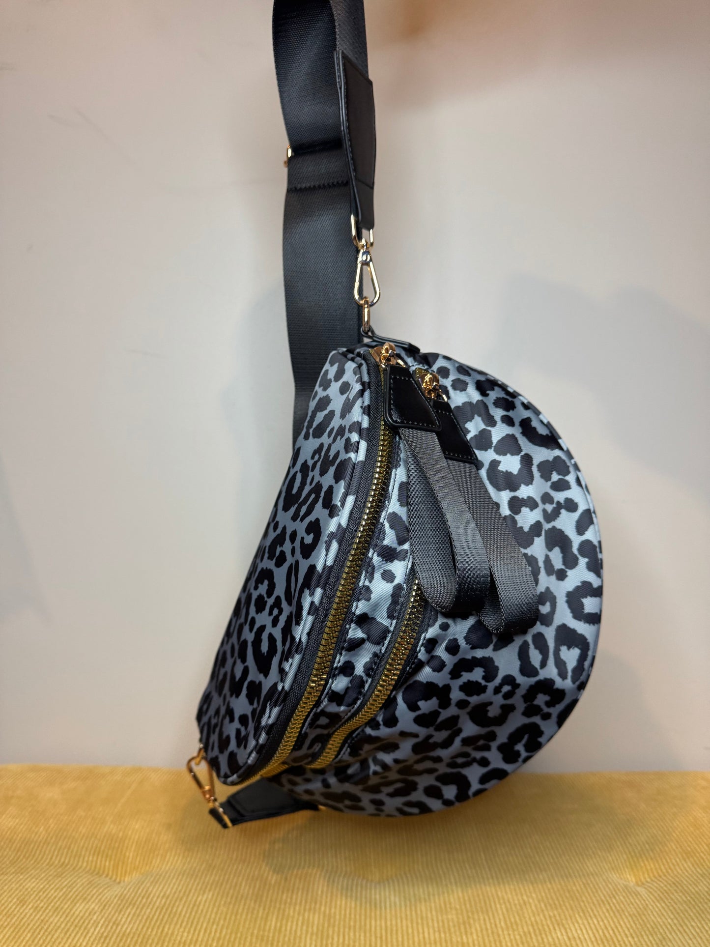 The Roni Nylon Crossbody - Animal Print Grey with Black