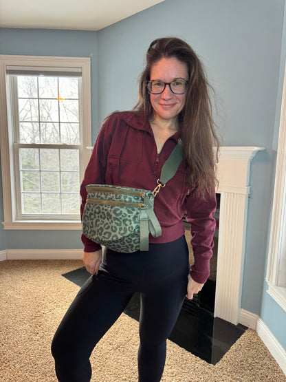 The Roni Nylon Crossbody - Animal Print Dark Green