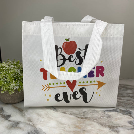 Reusable Tote Bag - Teacher - Best Teacher Ever on White