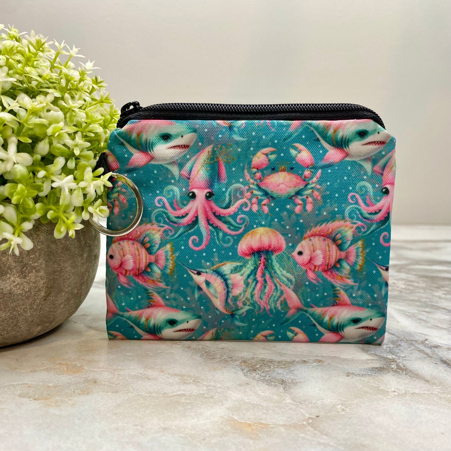 Mini Pouch - Teal Sea Creatures