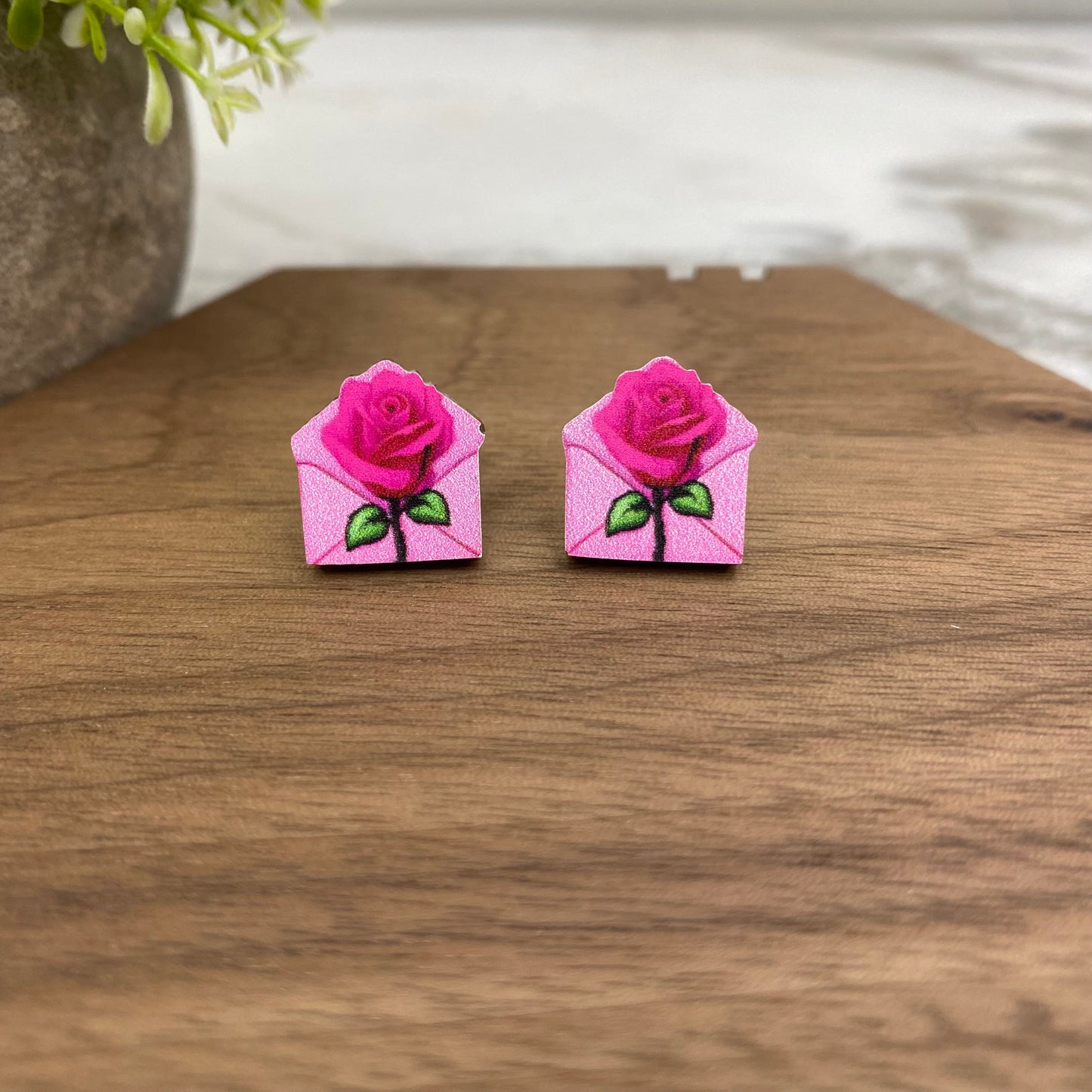 Wooden Stud Earrings - Valentine’s Day - #9