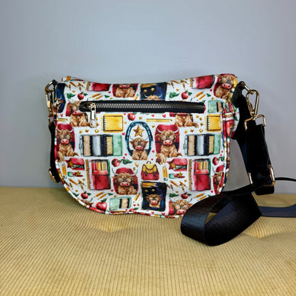 The Roni Nylon Crossbody - Highland Cow School Teacher