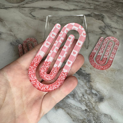 Jumbo Paperclip - Pink Glitter Hearts