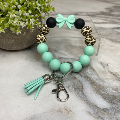 Silicone Bracelet Keychain - Mint Bow