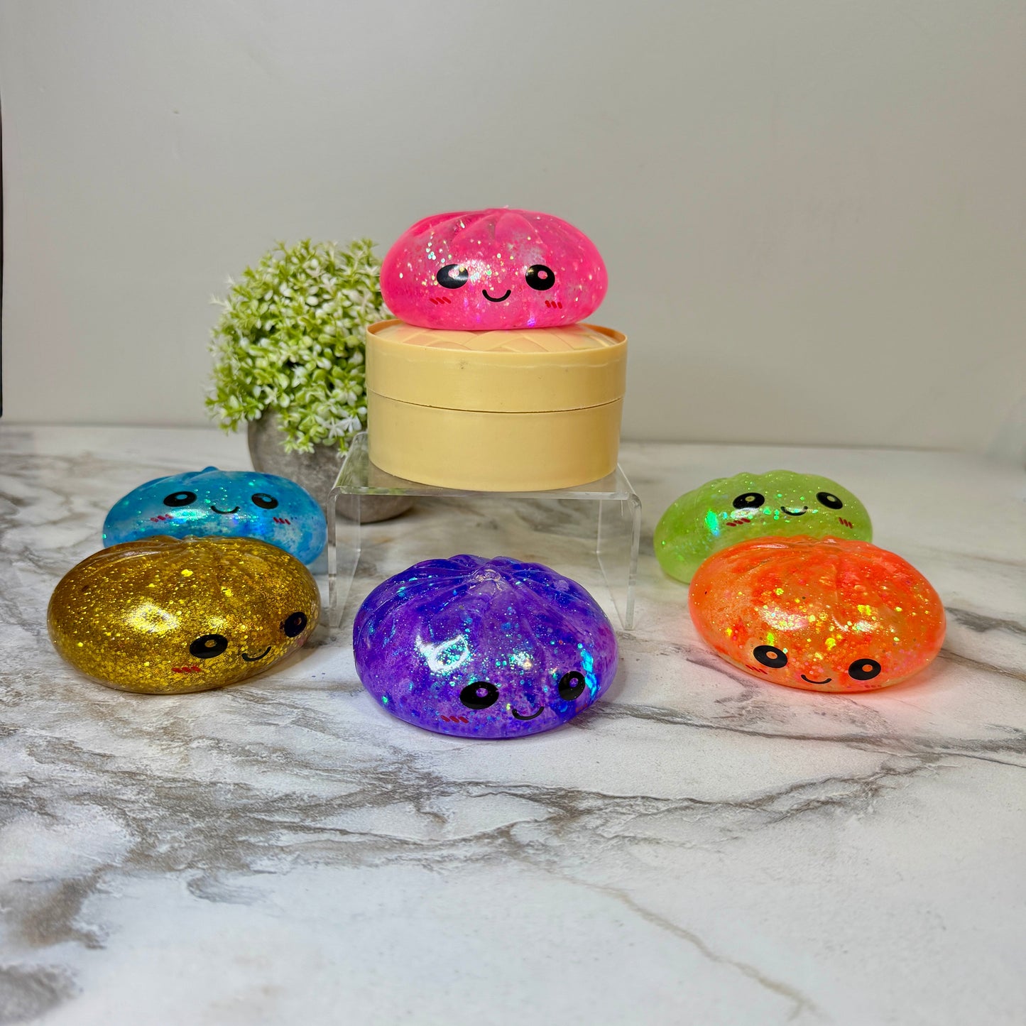 Squishy Toy - Viral Dumpling, Slow Rise Glitter - Pink
