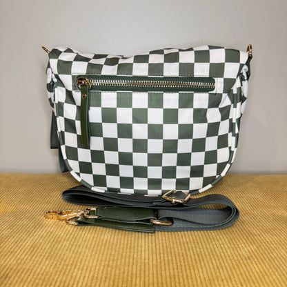 The Roni Nylon Crossbody - Checkered Dark Green Olive