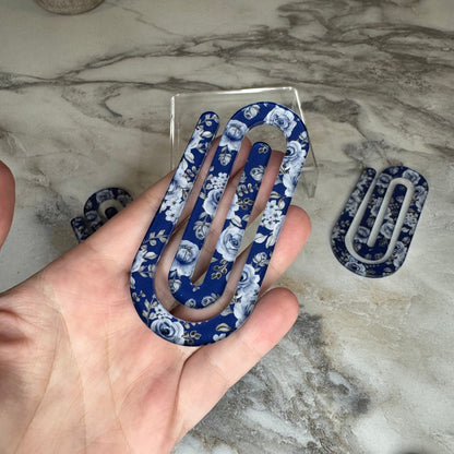Jumbo Paperclip - Navy Blue Grey Floral