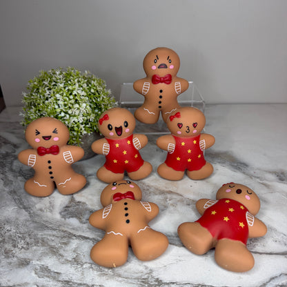 Squishy Toy - Christmas Gingerbread Man + Woman WITH Funny Faces