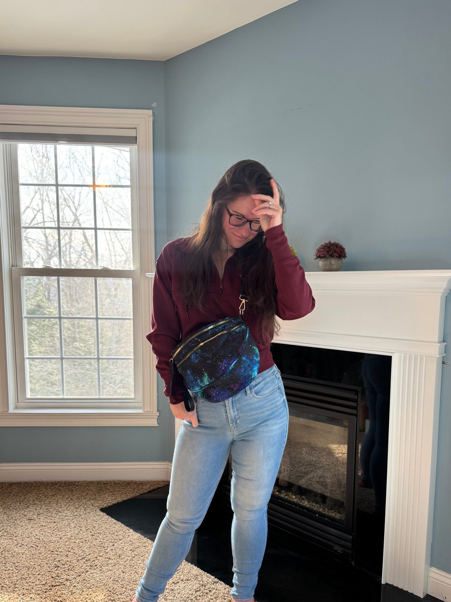 The Roni Nylon Crossbody - Blue Green Purple Galaxy