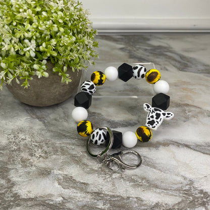 Silicone Bead Bracelet Keychain - Cow Designs