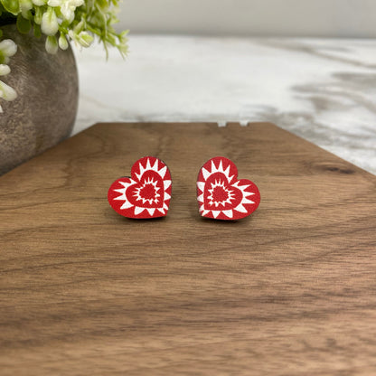 Wooden Stud Earrings - Valentine’s Day - #4