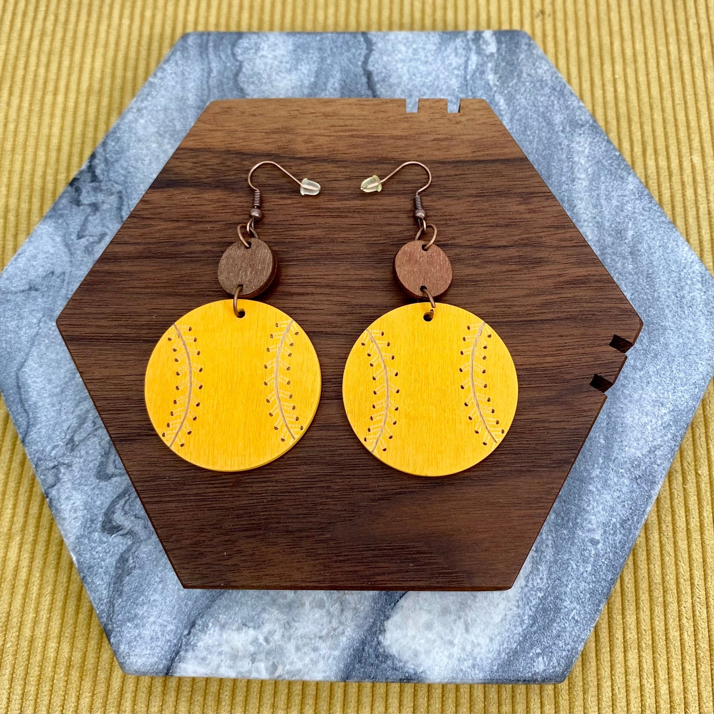 Wooden Dangle Earrings - Softball