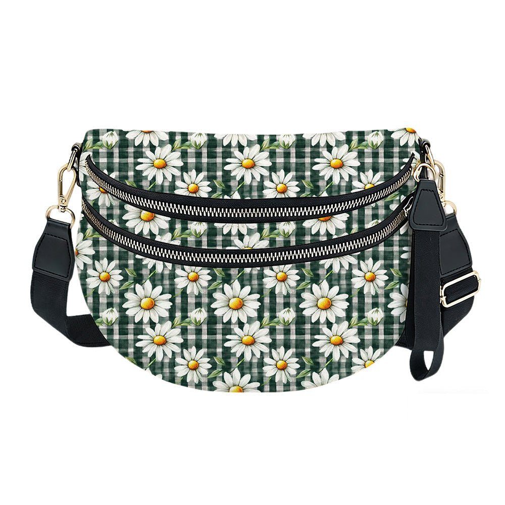 The Roni Nylon Crossbody - Green Olive Gingham Daisy Floral