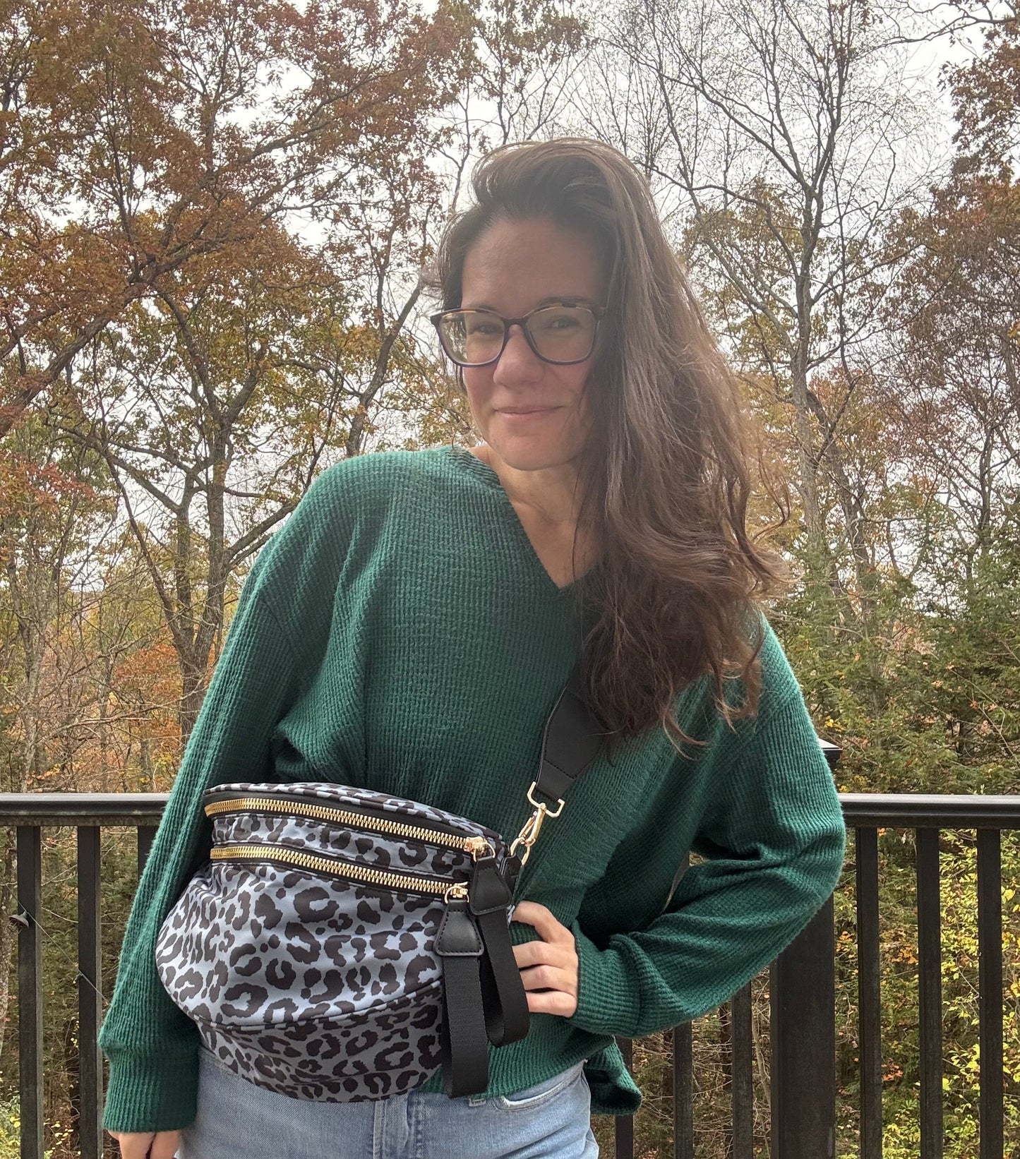 The Roni Nylon Crossbody - Animal Print Grey with Black