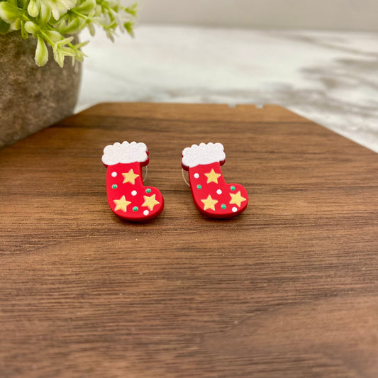 Acrylic Stud Earrings - Christmas - Stocking