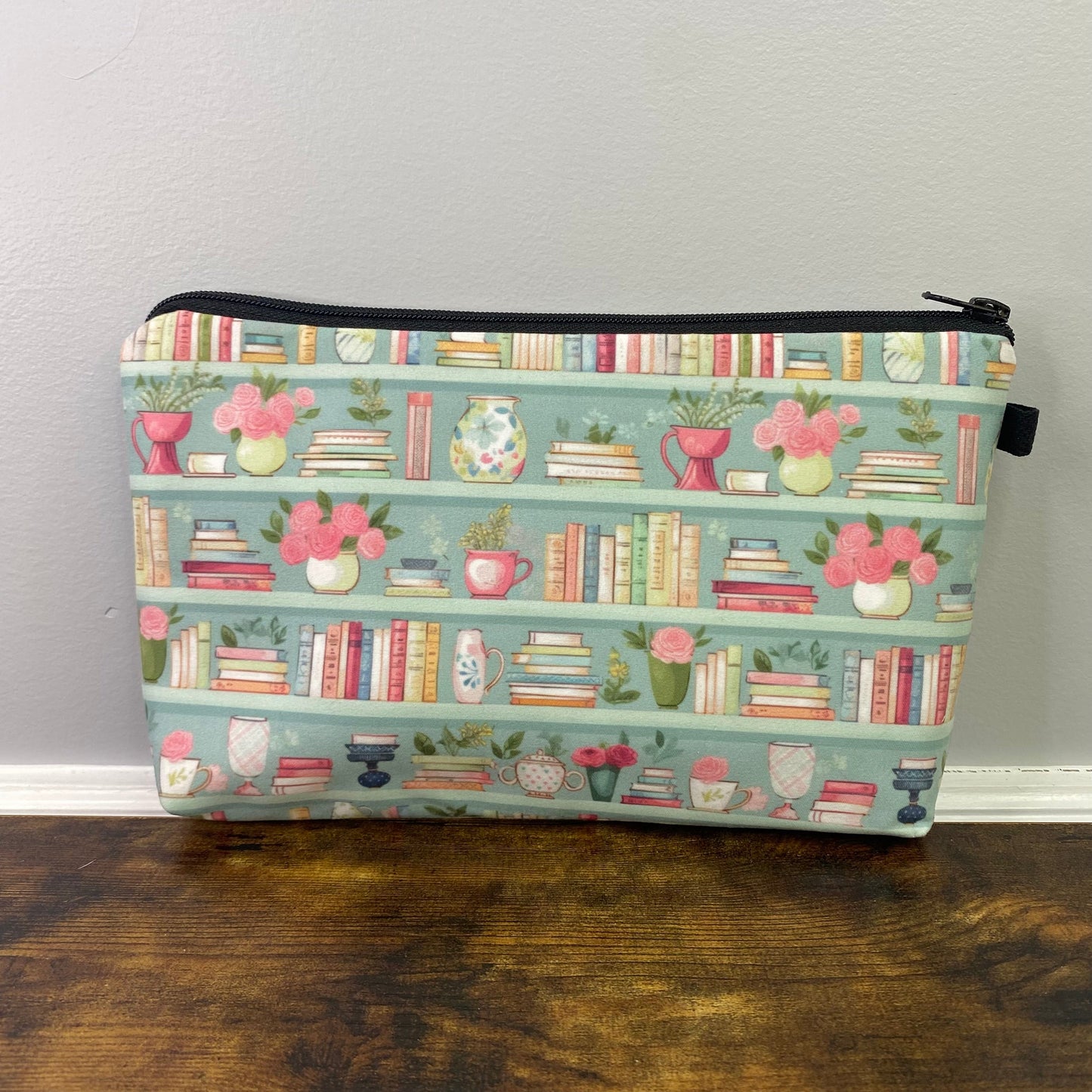 Pouch & Mini Pouch Bundled Set - Mint Floral Bookcase