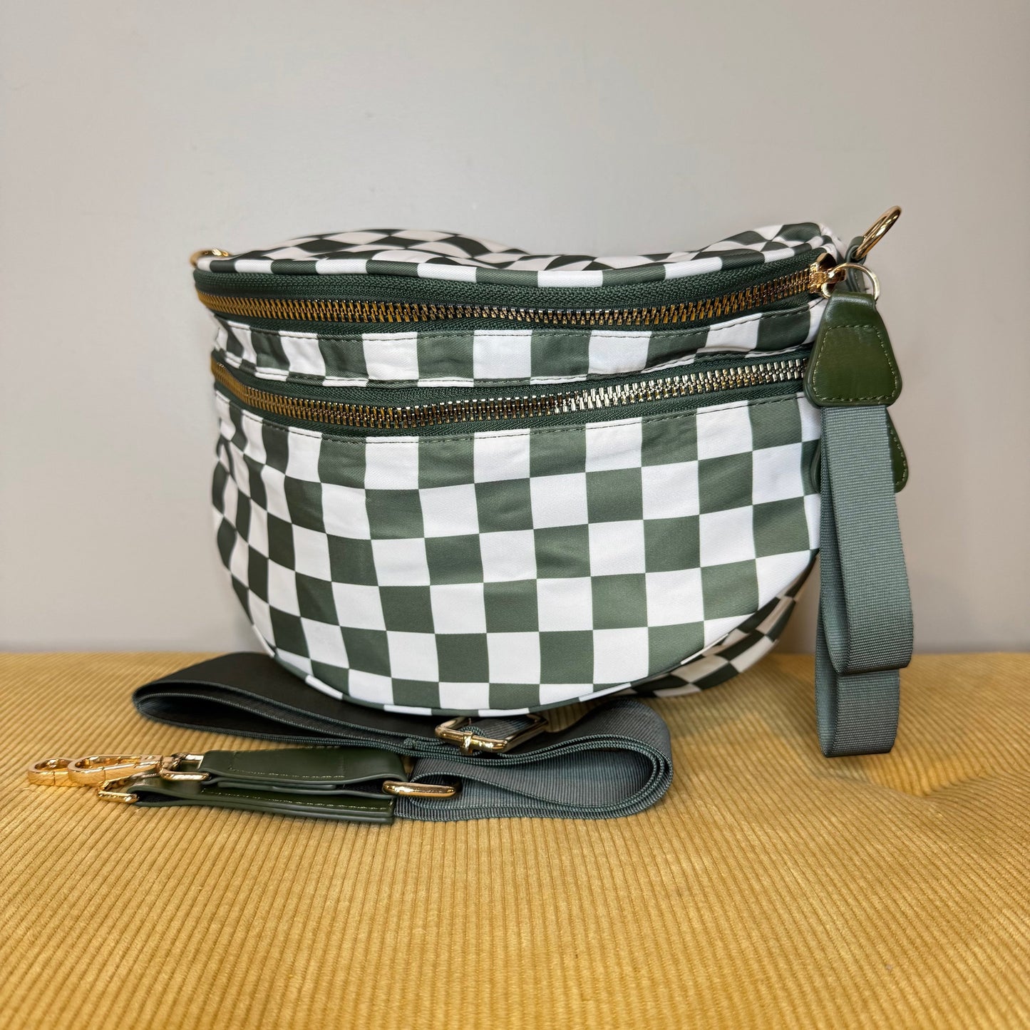 The Roni Nylon Crossbody - Checkered Dark Green Olive