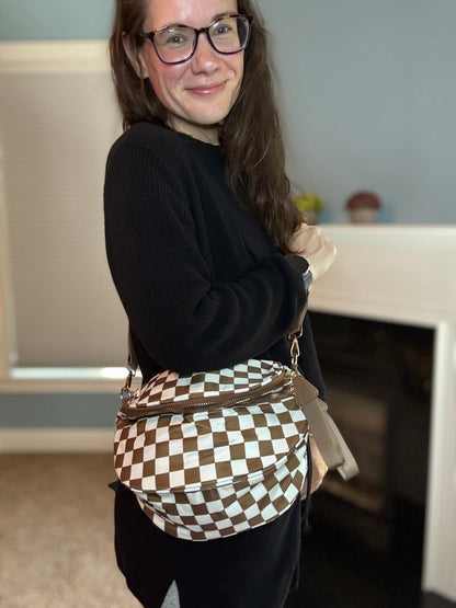 The Roni Nylon Crossbody - Checkered Chocolate