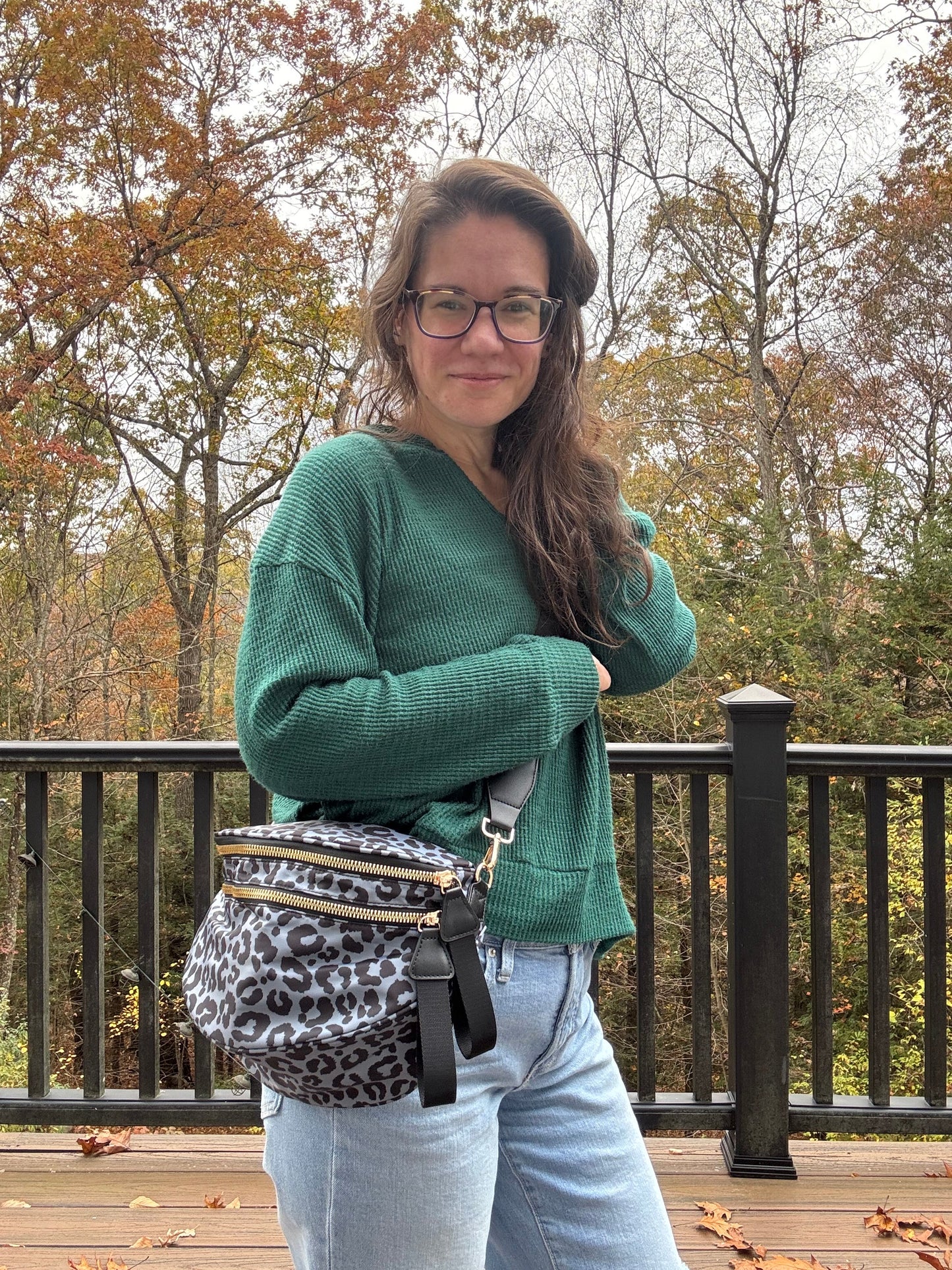 The Roni Nylon Crossbody - Animal Print Grey with Black