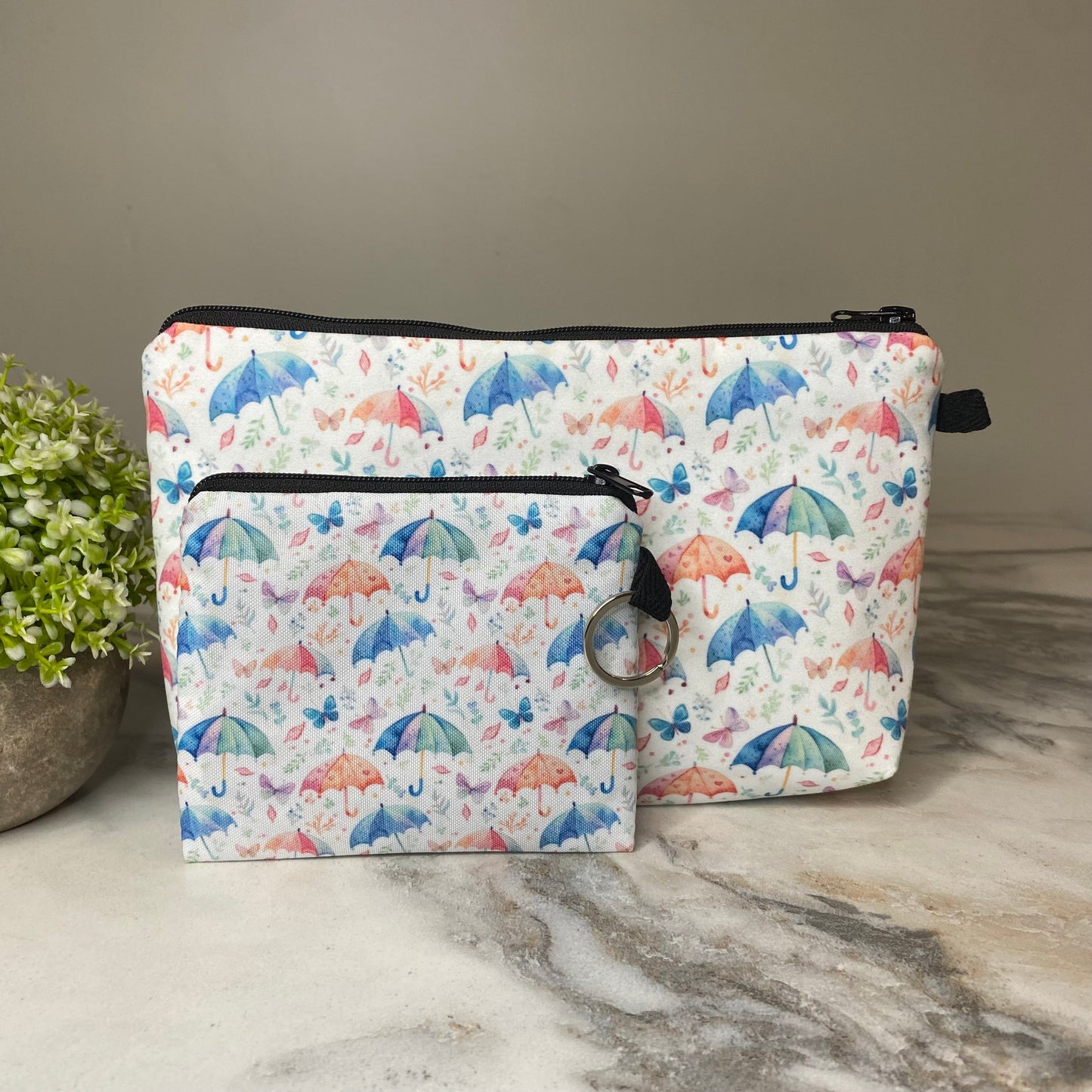 Pouch & Mini Pouch Bundled Set - Umbrellas & Butterflies